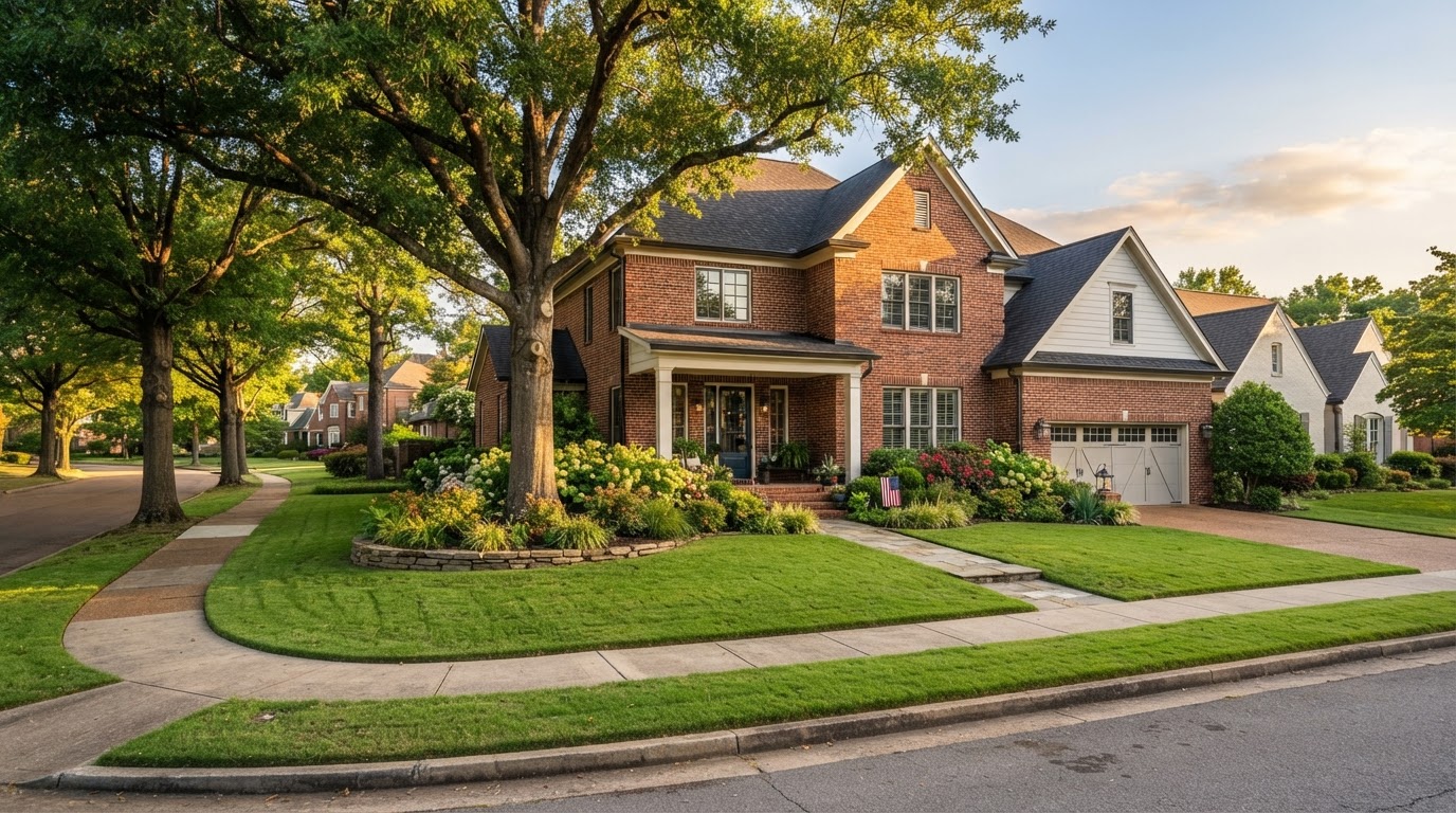 Well-maintained residential home exterior in Memphis Tennessee neighborhood